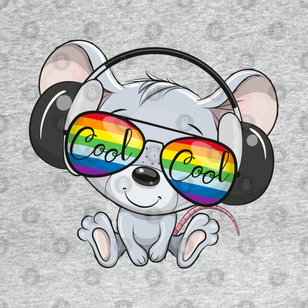 Cute mouse in rainbow sunglasses and headphones. by Reginast777